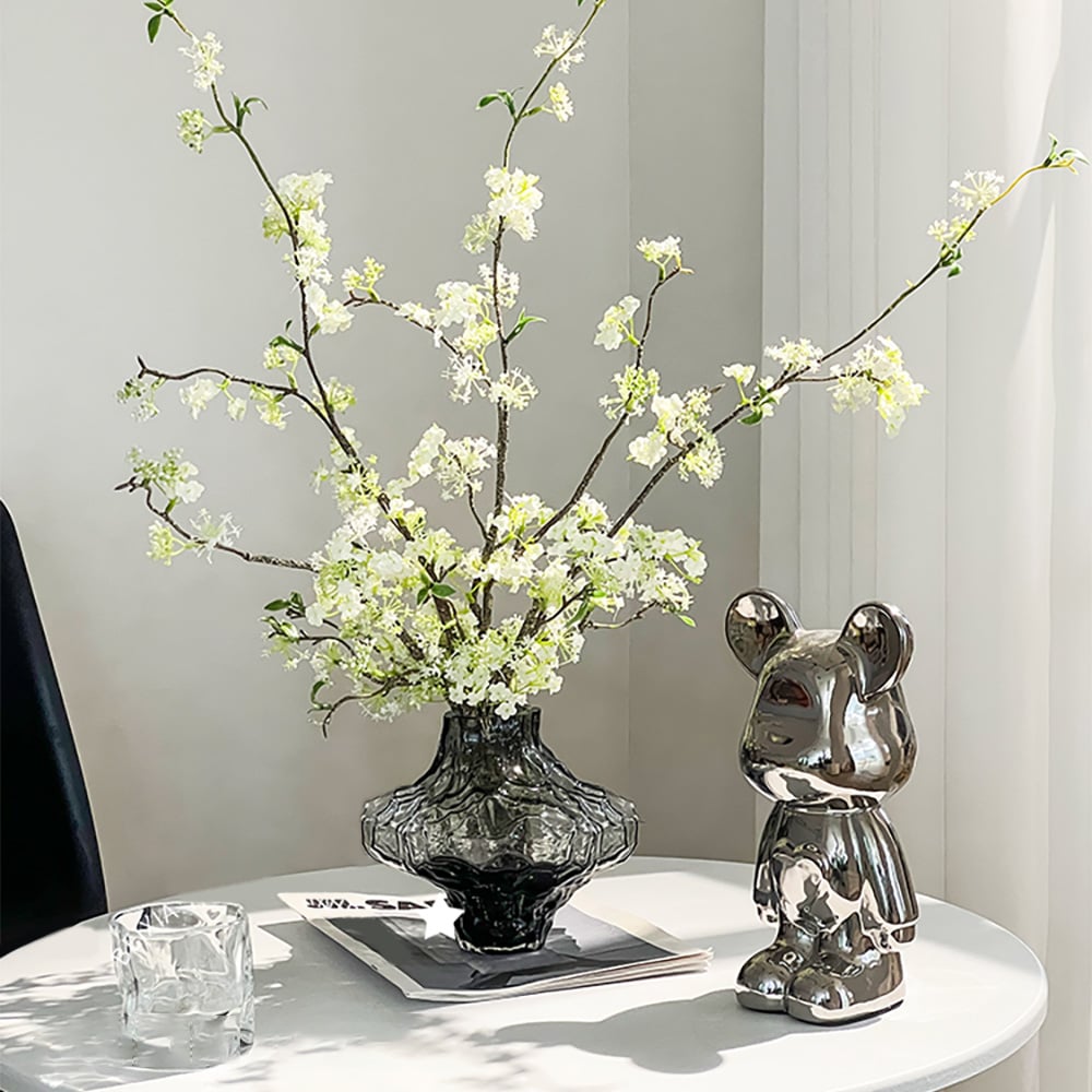 Questions et Réponses pour Ensemble de 5 branches de cerisier artificielles avec vase abstrait, plante artificielle de bureau