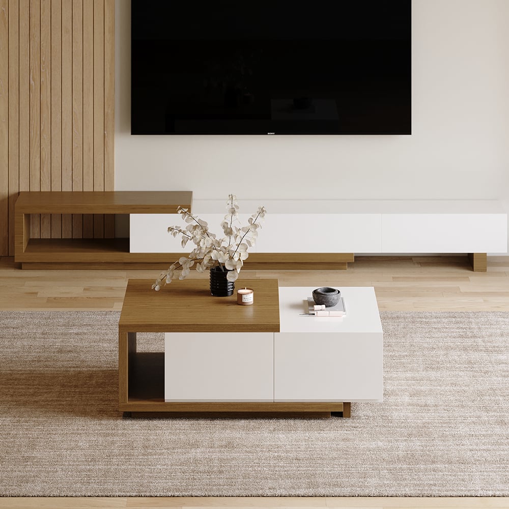 Avis Clients sur Ensemble de meuble TV extensible minimaliste et de table basse Quoint
