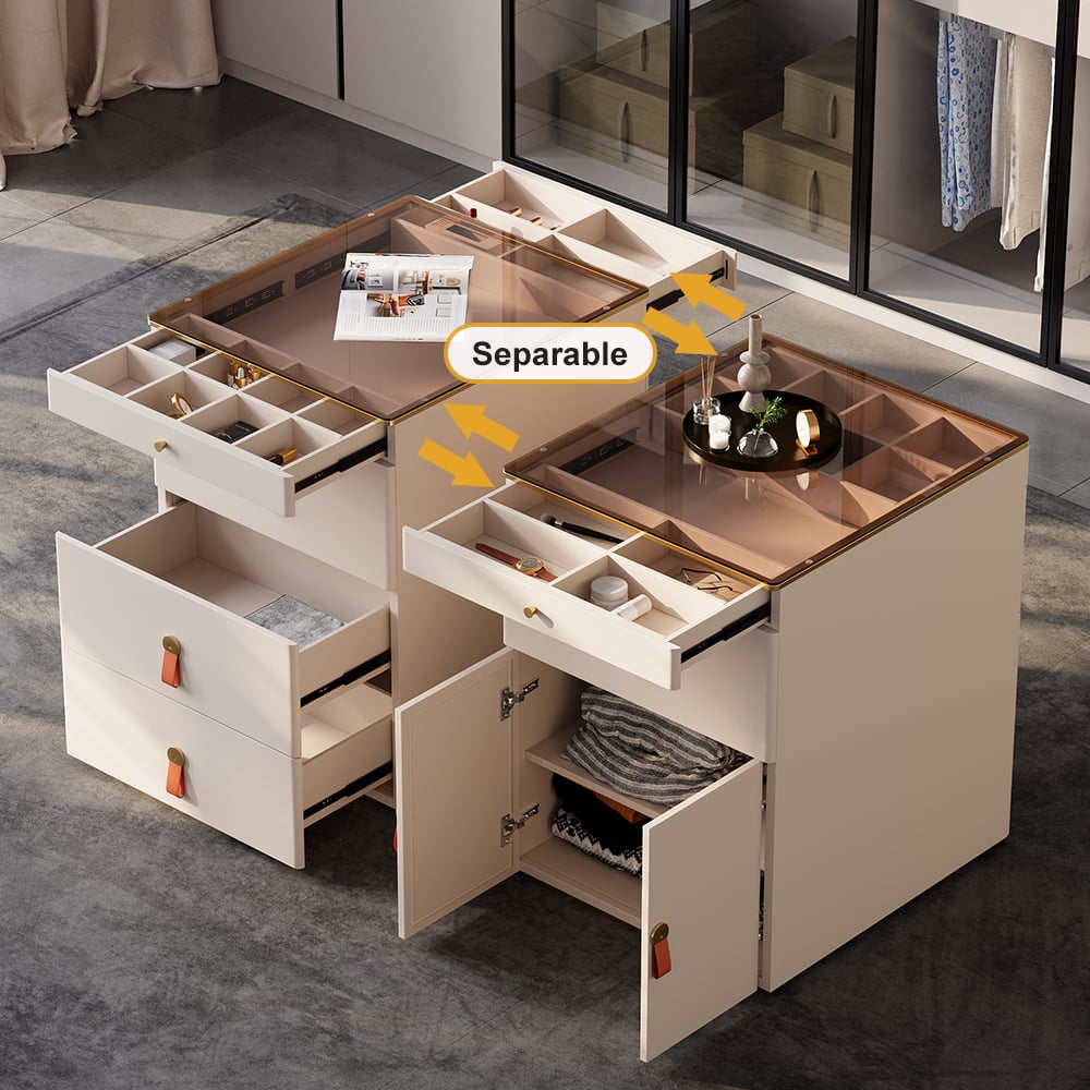 Questions and Answers for Chanor 1200 mm W Champagne Walk-in Wardrobe Island 12 Drawers Dressing Chest Jewellery Storage