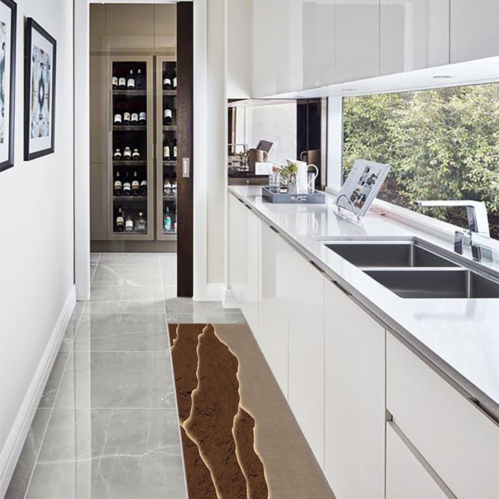 Domande e risposte per Set di 2 tappetini da cucina moderni dorati e marroni, antiscivolo, assorbenti