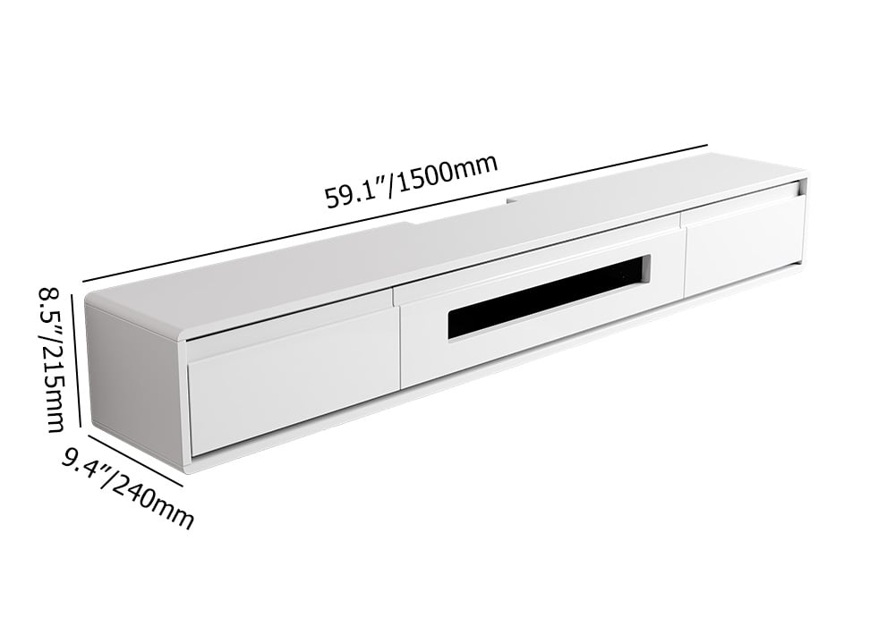59.1" White Smooth TV Stand Postmodern Minimalist Floating Media Console with Storage weights dimensions image