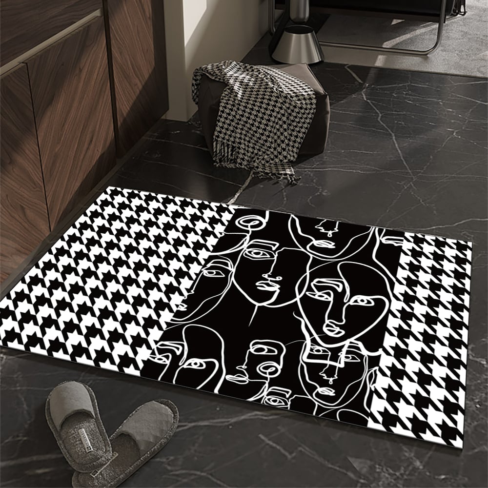 Perguntas e respostas para Tapete de porta lavável moderno abstrato Houndstooth preto, conjunto de tapetes de entrada antiderrapantes