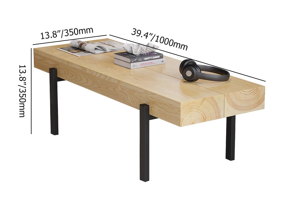 39" Rustic Natural Rectangular Coffee Table Small Narrow Cocktail Table