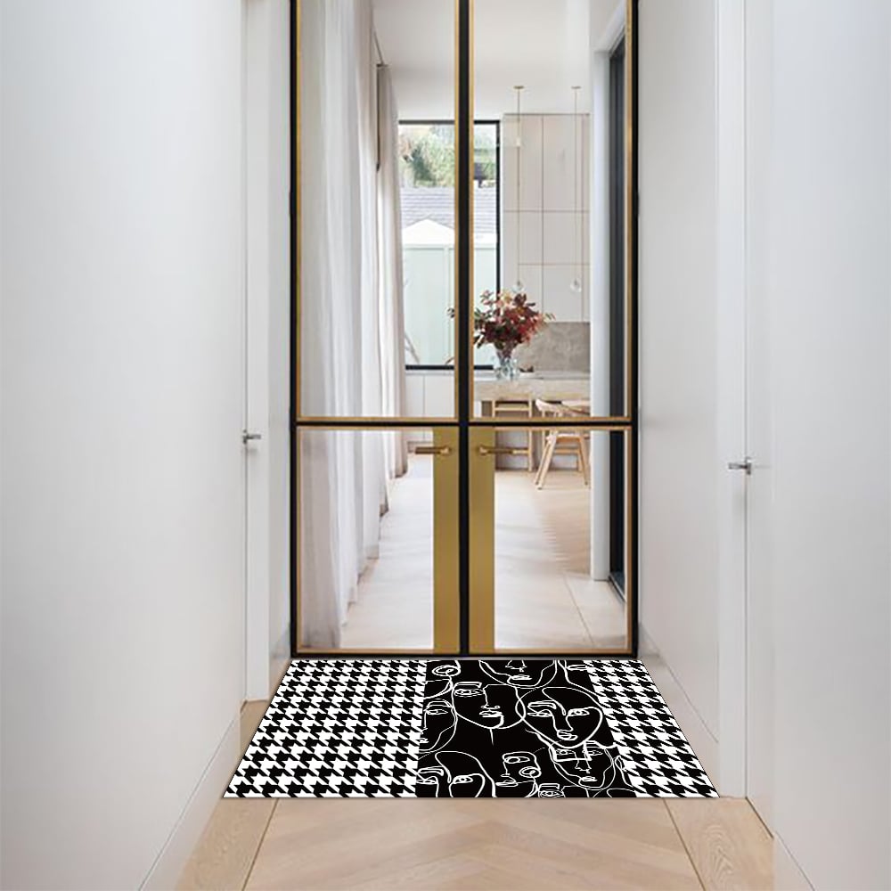 Perguntas e respostas para Tapete de porta lavável moderno abstrato Houndstooth preto, conjunto de tapetes de entrada antiderrapantes