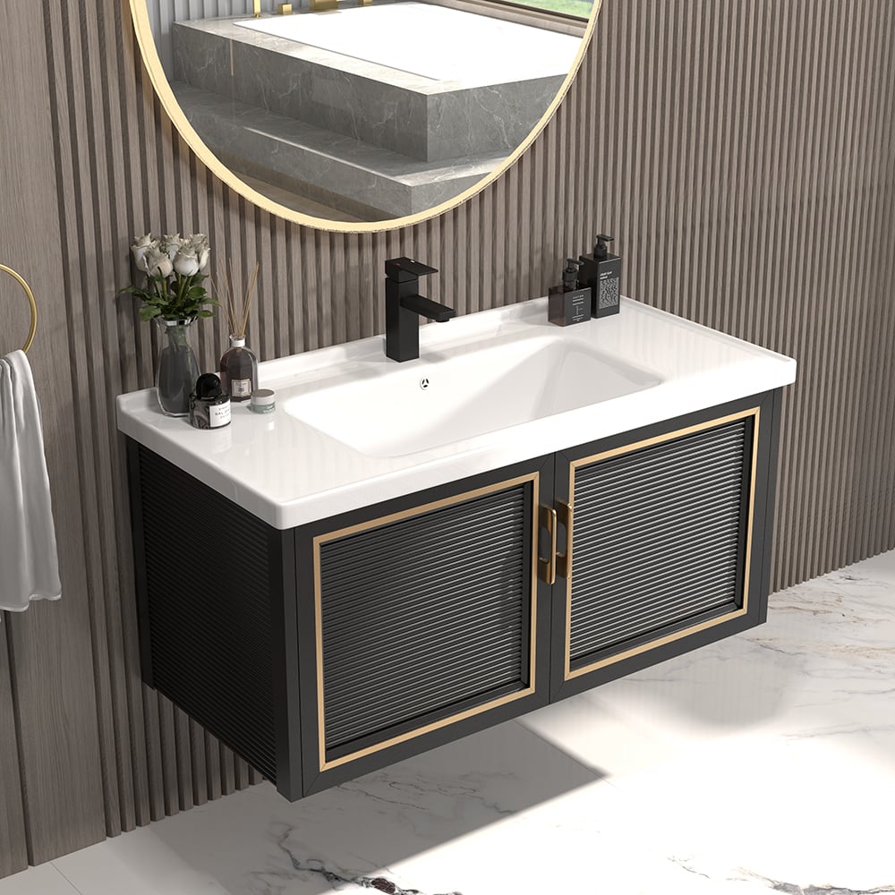 Recensioni dei clienti per Set da bagno in ceramica galleggiante da 35,8 pollici, nero con lavandino