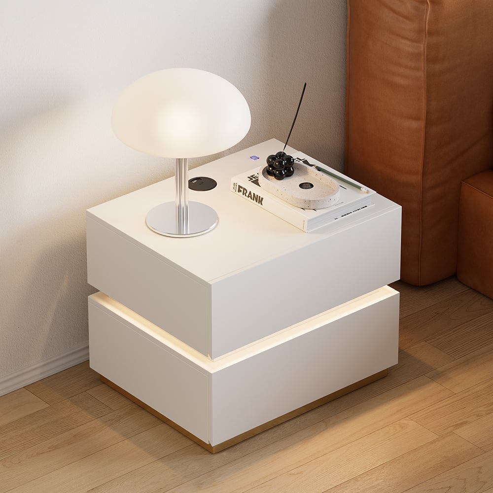 Customer Reviews for 2 white smart bedside tables with 2 drawers, light and charging station