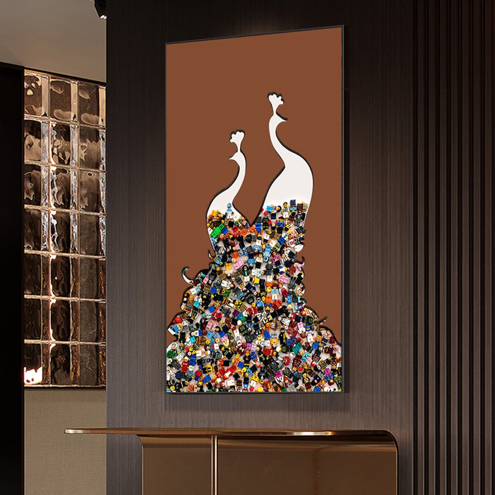 Questions et Réponses pour Blocs de construction rectangulaires en forme de paon de 1000 mm, décoration murale avec cadre en aluminium, salon