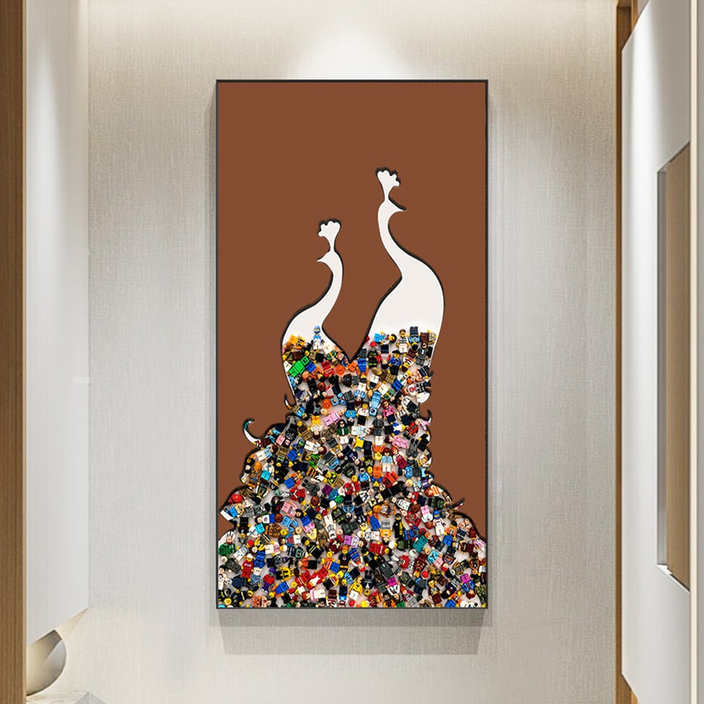 Questions et Réponses pour Blocs de construction rectangulaires en forme de paon de 1000 mm, décoration murale avec cadre en aluminium, salon