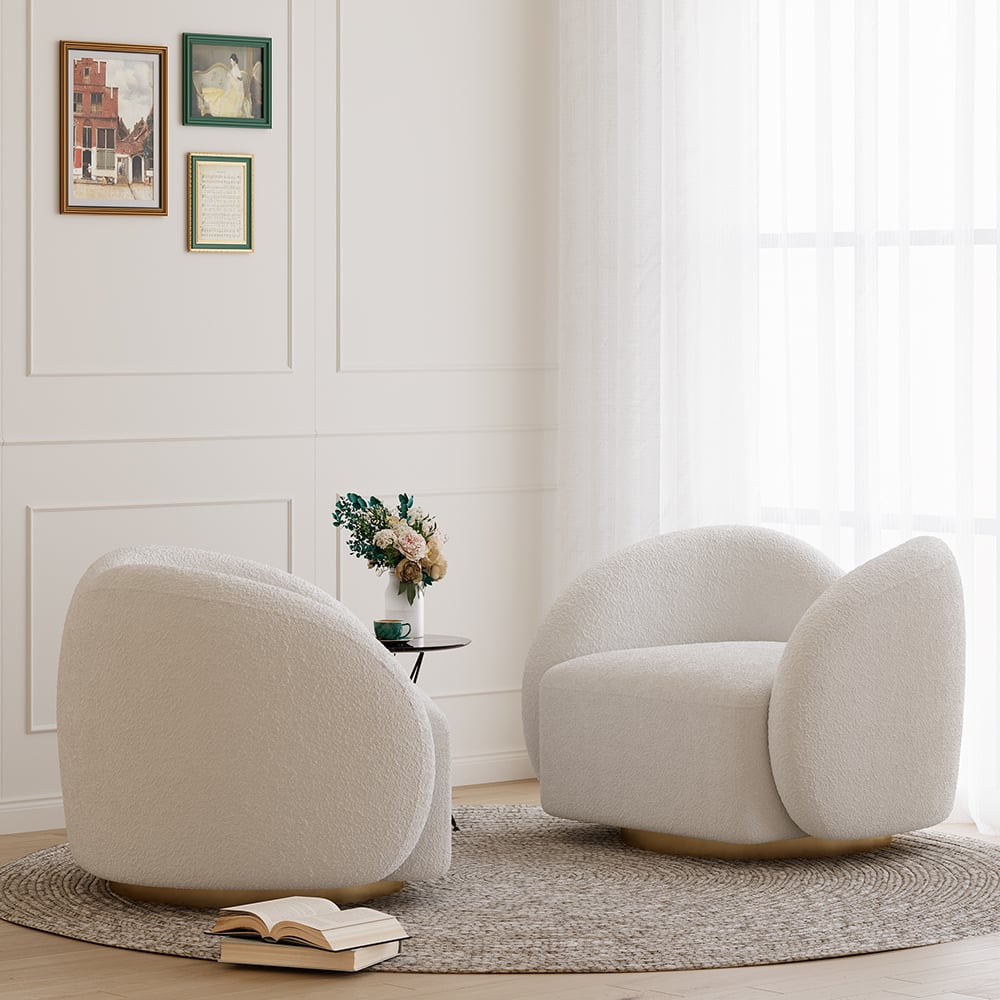 Questions et Réponses pour Fauteuil d'appoint pivotant blanc moderne Cloud Boucle