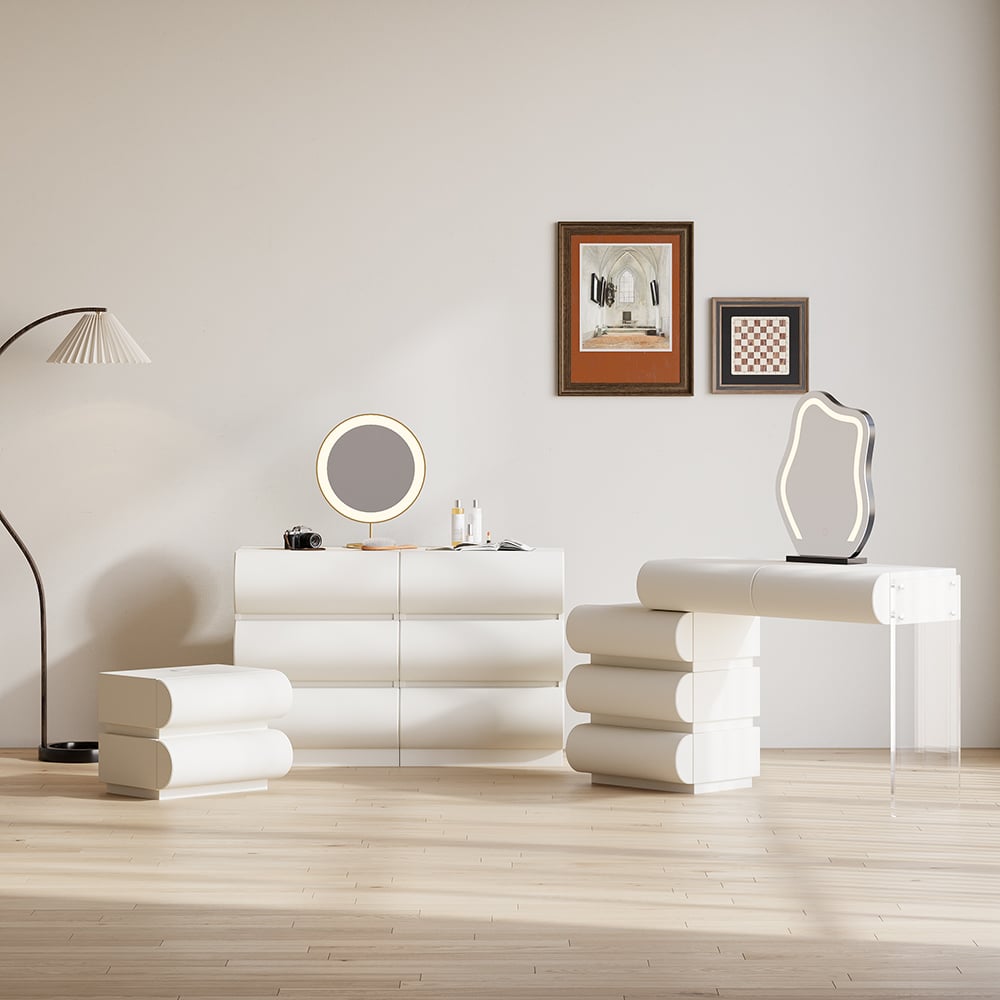 Humply Modern White Leather 6 Drawer Dresser Chest