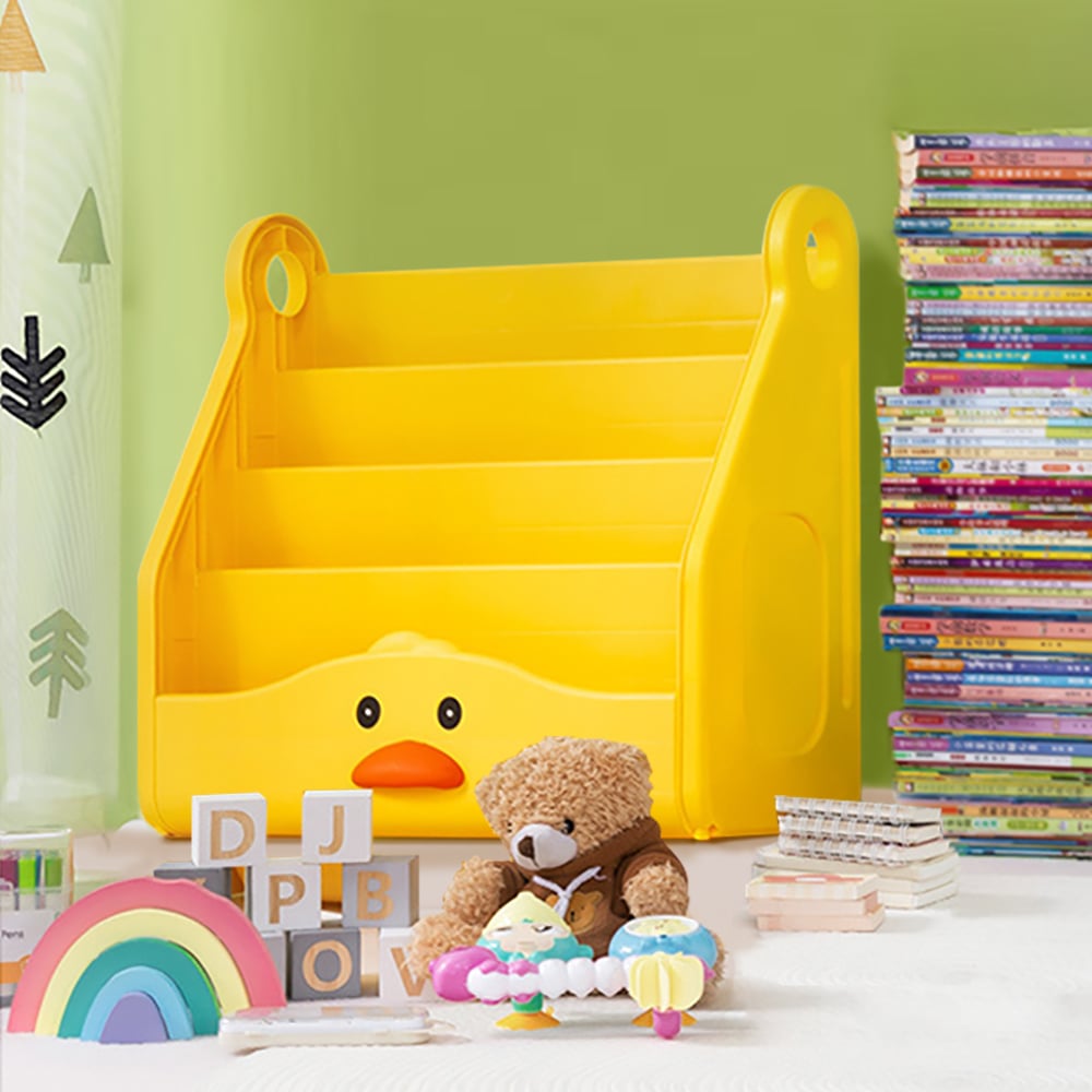 Questions and Answers for 4-Tier Little Duck Toy Storage Rack Organizer Children Bookshelf