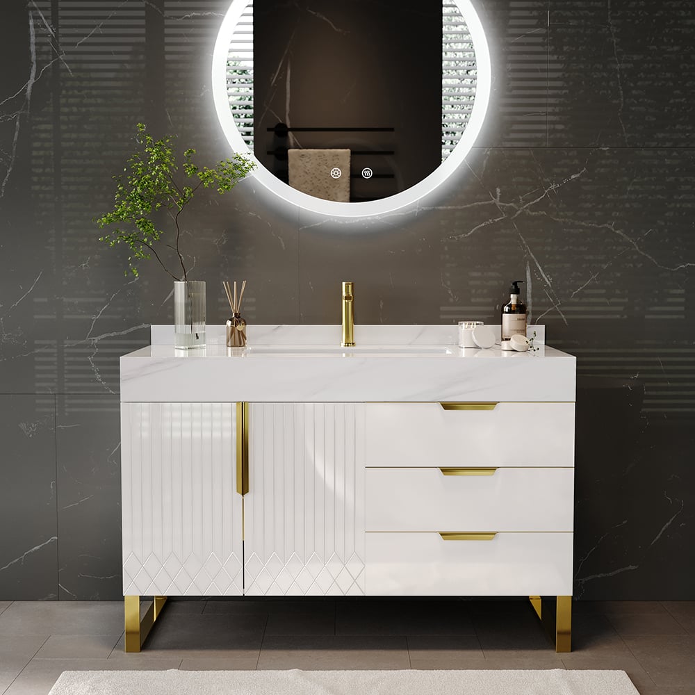 Customer Reviews for Aro 900mm White Freestanding Ceramics Basin Bathroom Vanity Drawers Faux Marble Top