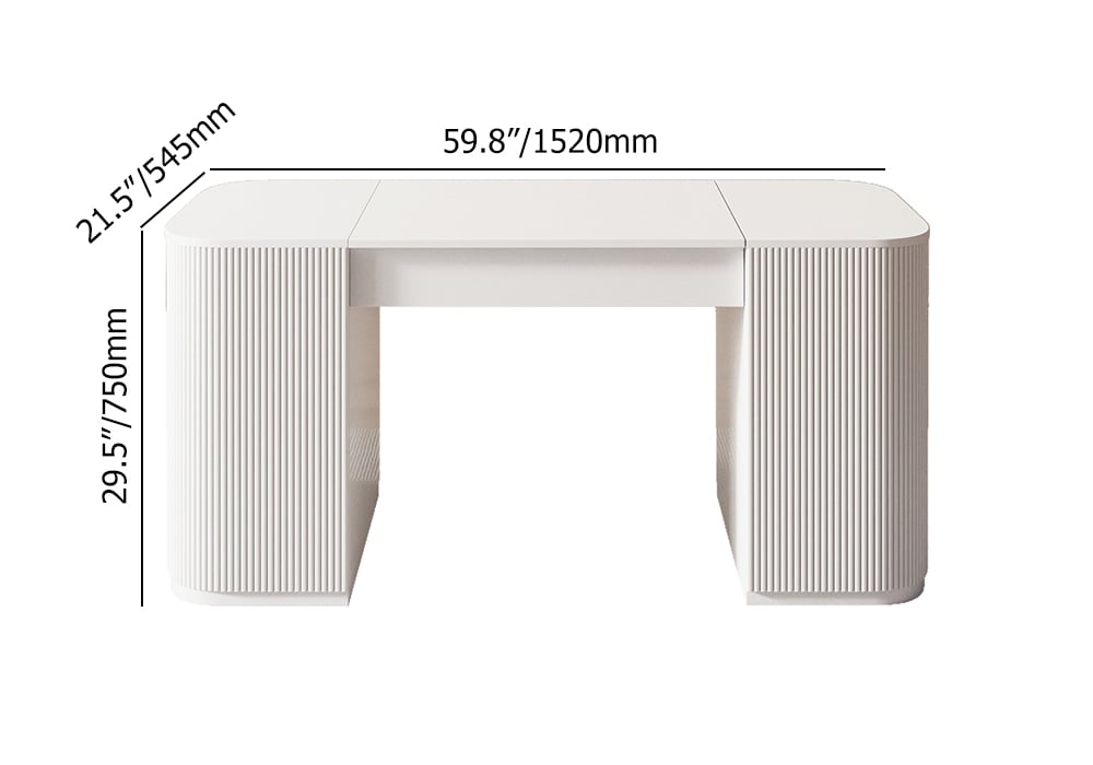 Modern White Standing Computer Desk & Upholstered Swivel Task Chair Set (59.8" ) weights dimensions image