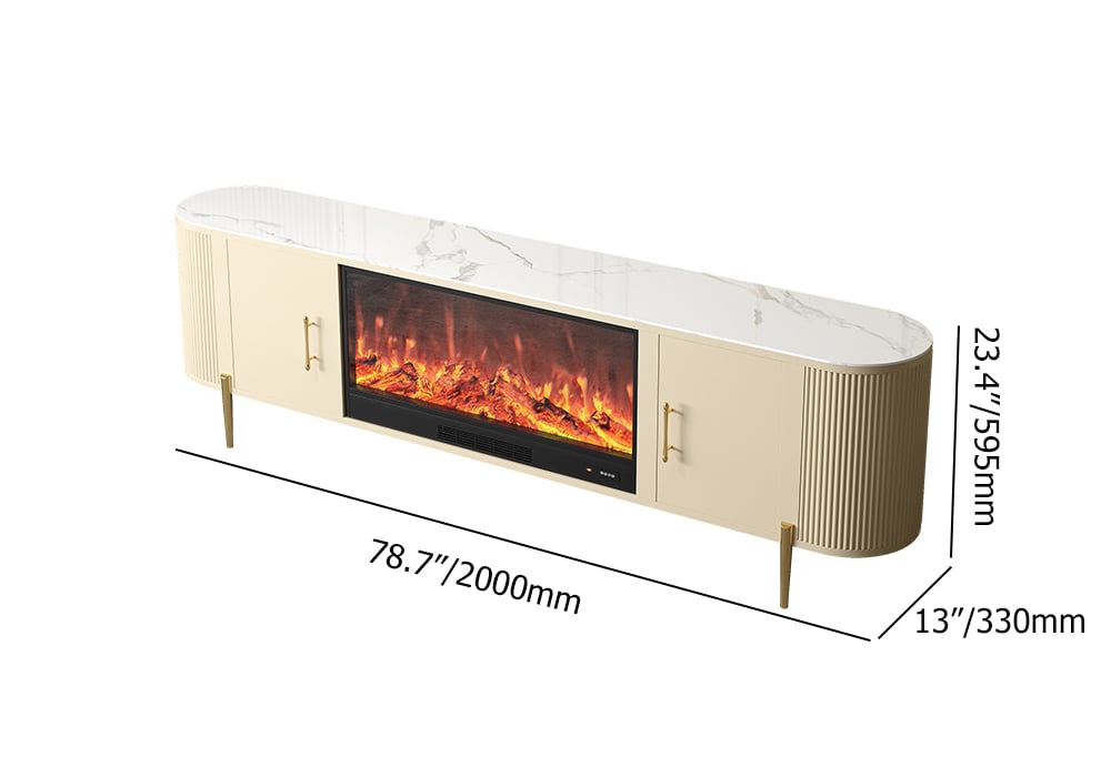 78.7" Sintered Stone Top Electric Fireplace TV Stand with Remote Control and Storage weights dimensions image