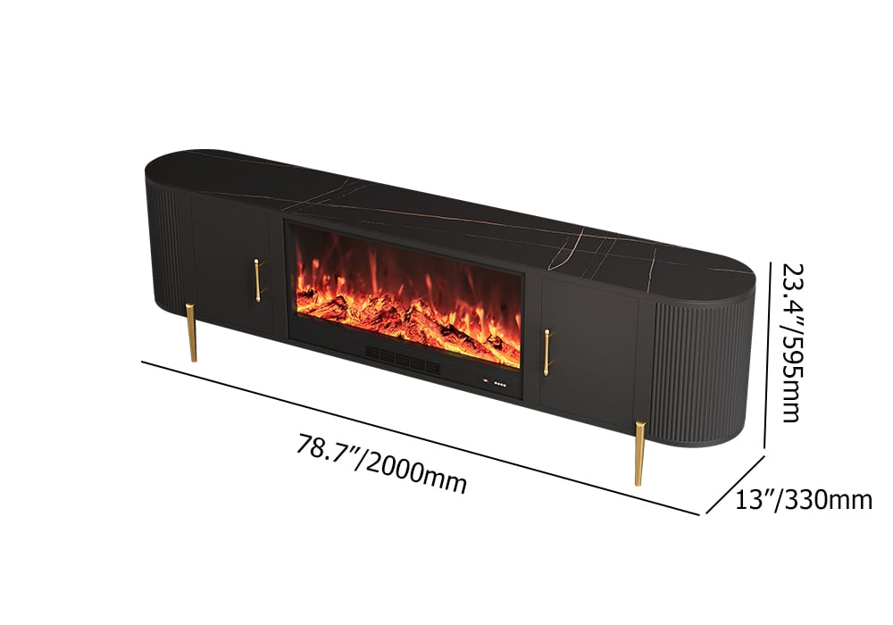 78.7" Modern Black Electric Fireplace TV Stand Sintered Stone Top with Remote Control weights dimensions image