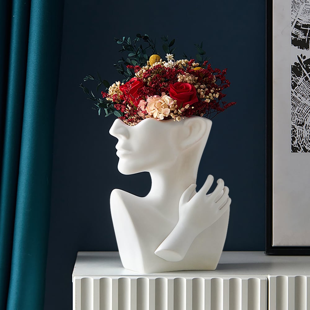 Domande e risposte per Statua di fiori in resina, 23 cm, a forma di busto, testa, decorazione per la tavola, per la casa, in bianco