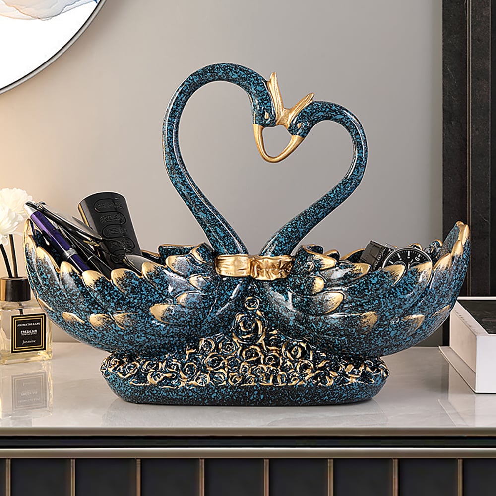 Avis Clients sur Support de télécommande en résine Creative Gold & Blue Swan, boîte de rangement pour salon, décoration d'intérieur