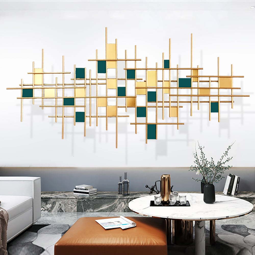Avis Clients sur Décoration murale moderne en métal doré et vert foncé de 1300 mm pour salon