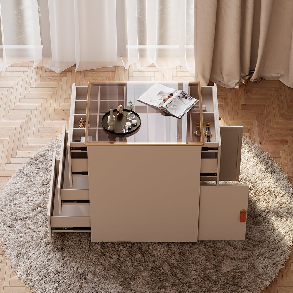 Pytania i odpowiedzi dla Chanor Modern Champagne Walk in Closet Island Komoda i komoda do przechowywania biżuterii z 6 szufladami