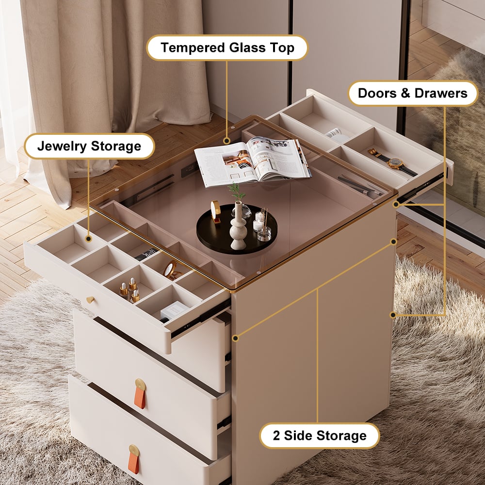 Pytania i odpowiedzi dla Chanor Modern Champagne Walk in Closet Island Komoda i komoda do przechowywania biżuterii z 6 szufladami