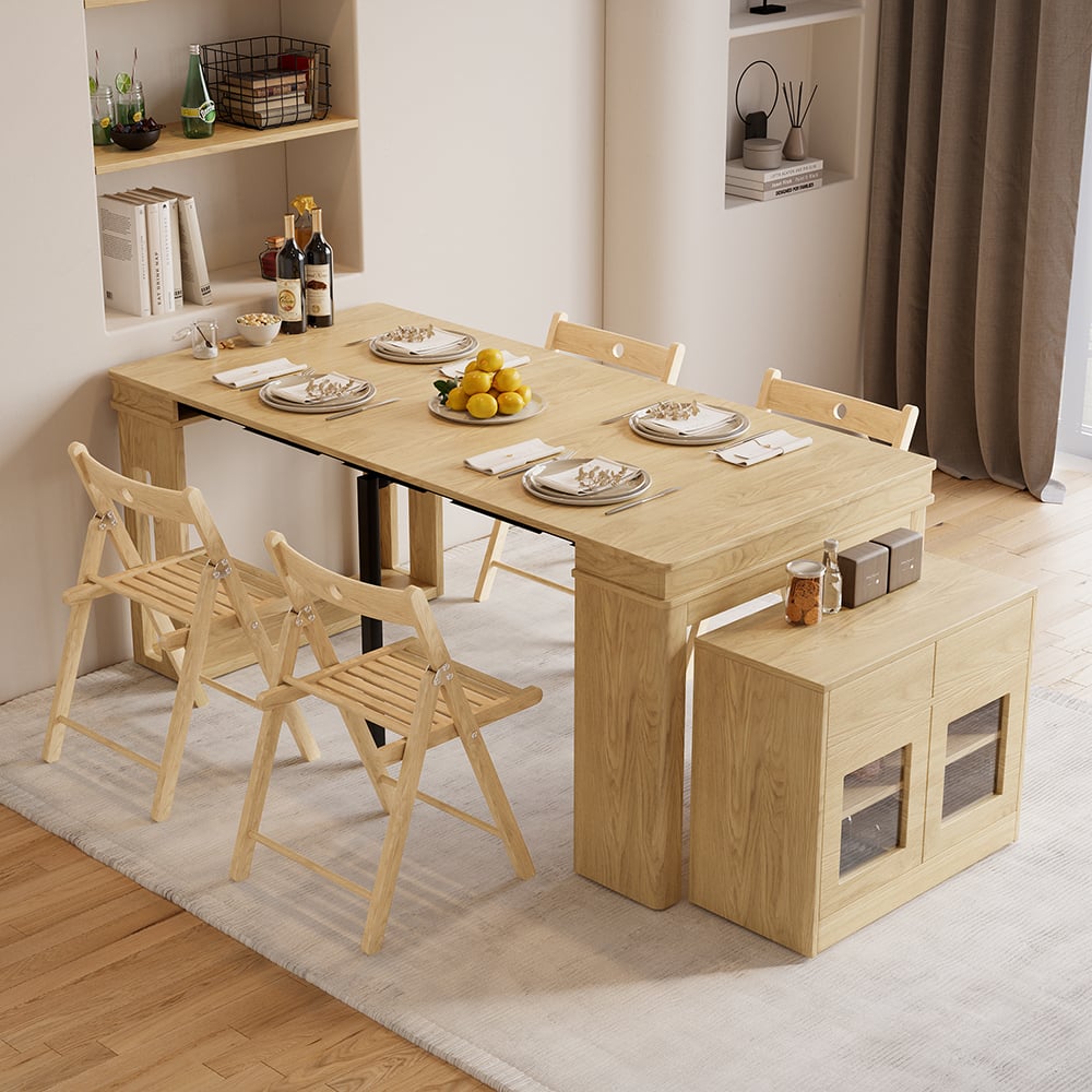 Recensioni dei clienti per Tavolo da pranzo rettangolare pieghevole in legno da 70,9 pollici con credenza naturale per 2-4 persone