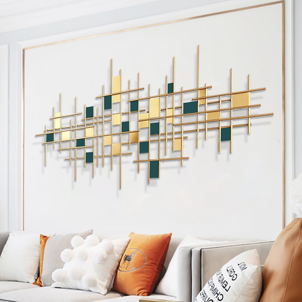 Avis Clients sur Décoration murale moderne en métal doré et vert foncé de 1300 mm pour salon