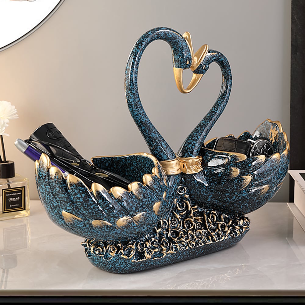 Avis Clients sur Support de télécommande en résine Creative Gold & Blue Swan, boîte de rangement pour salon, décoration d'intérieur