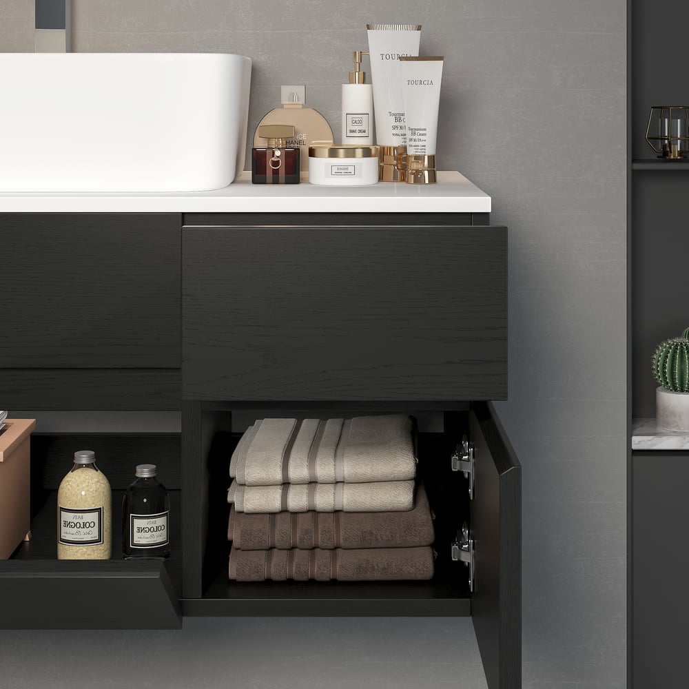 Questions and Answers for Modern 80 cm Floating Single Bathroom Vanity with Stone Resin Top, Ceramic Basin