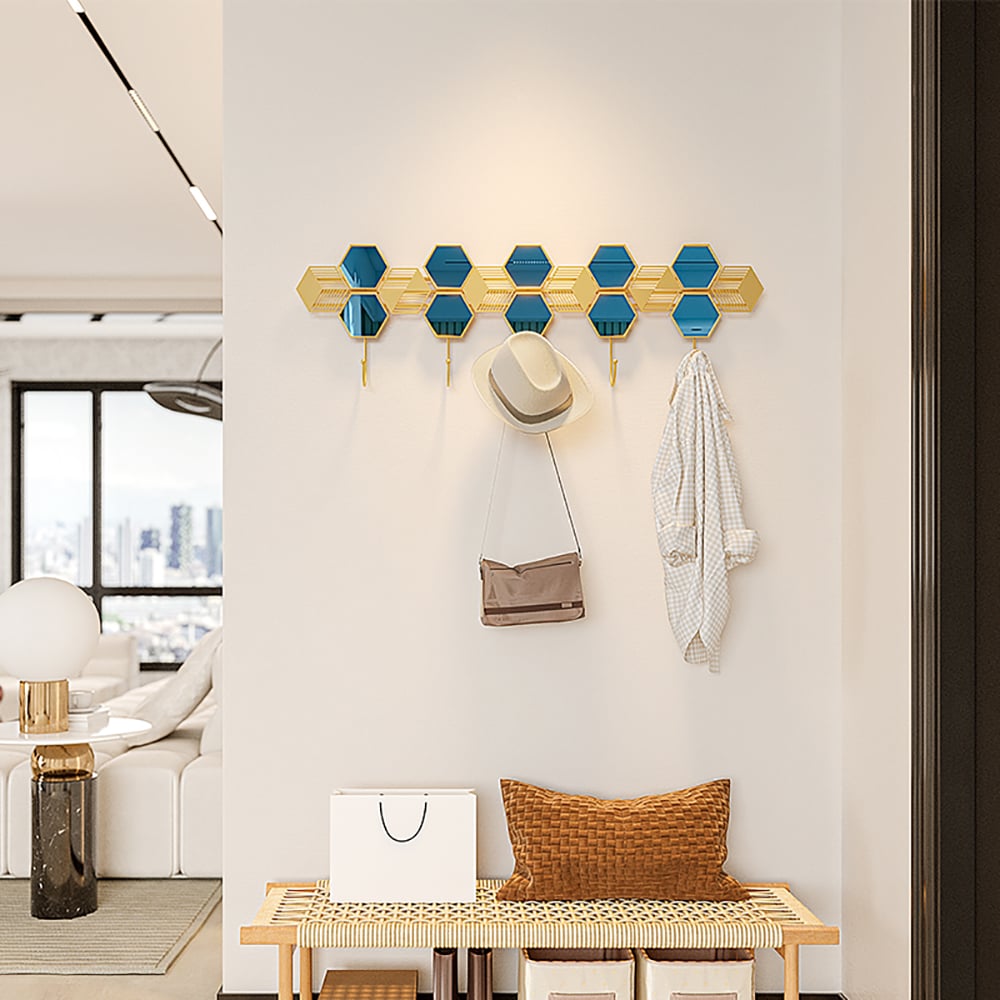 Questions and Answers for Gold & Blue Luxury Entryway Wall Mounted 5-Hook Coat Rack 