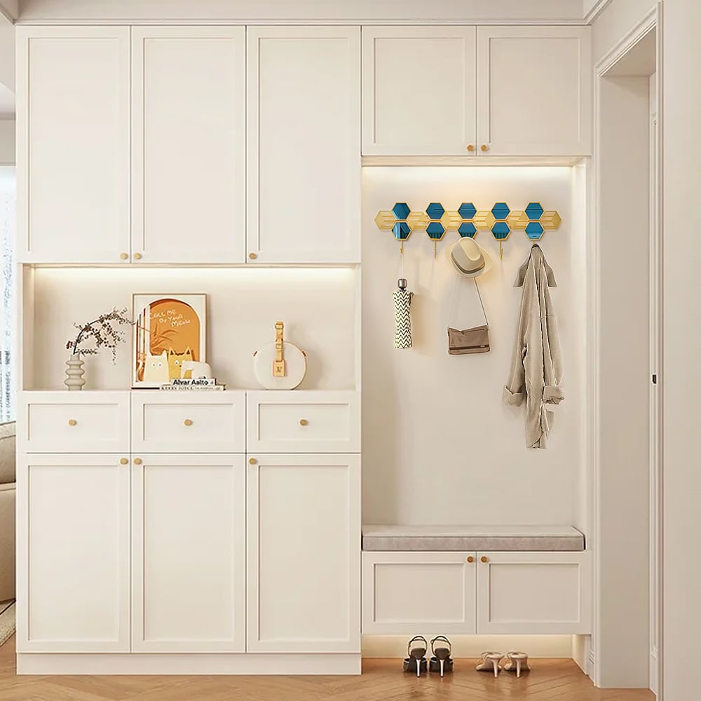 Questions and Answers for Gold & Blue Luxury Entryway Wall Mounted 5-Hook Coat Rack 