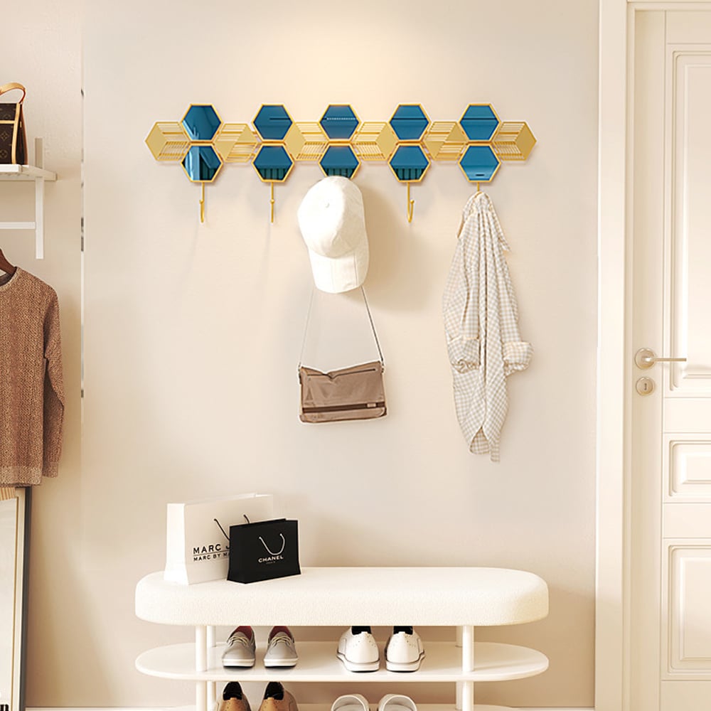 Questions and Answers for Gold & Blue Luxury Entryway Wall Mounted 5-Hook Coat Rack 