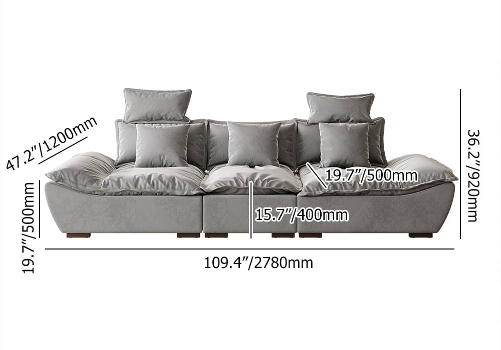 109.4" Modern Gray Leath-Aire 3 Seater Deep Sofa with Adjustable Backrest Sailboat weights dimensions image