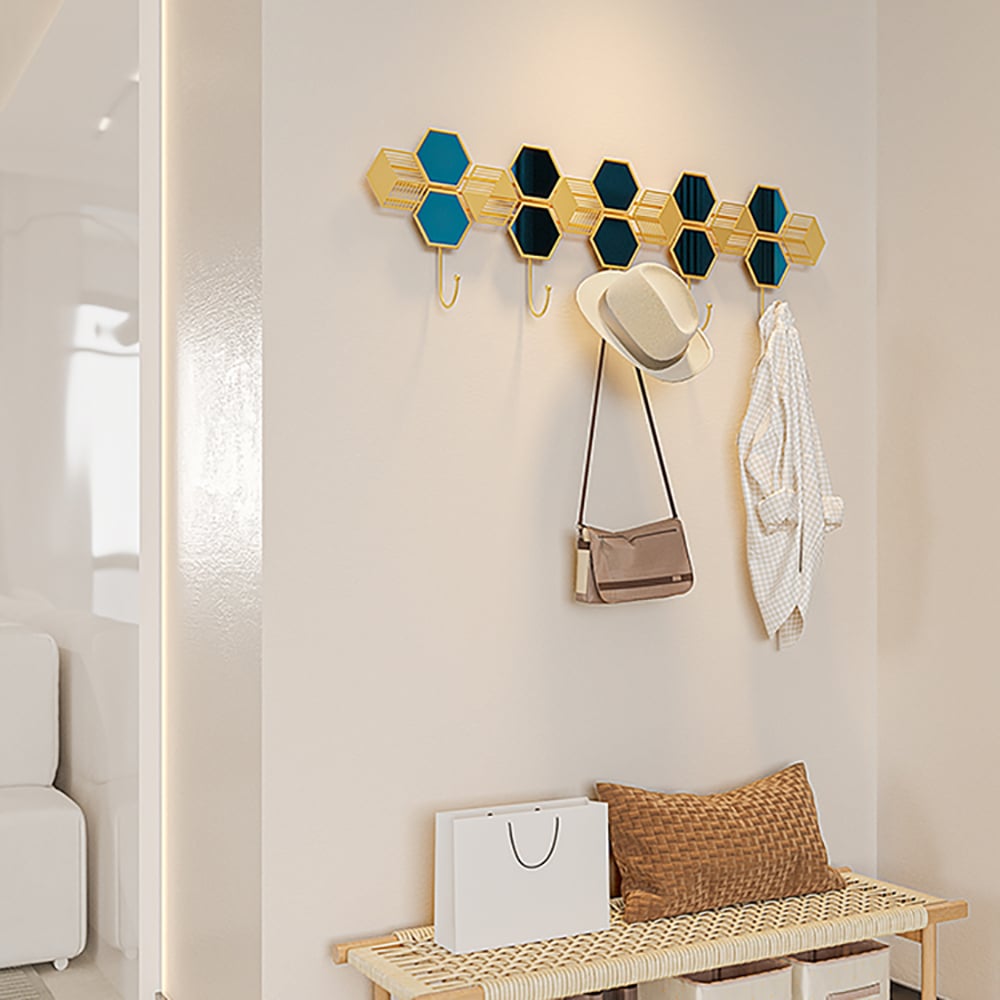 Questions and Answers for Gold & Blue Luxury Entryway Wall Mounted 5-Hook Coat Rack 