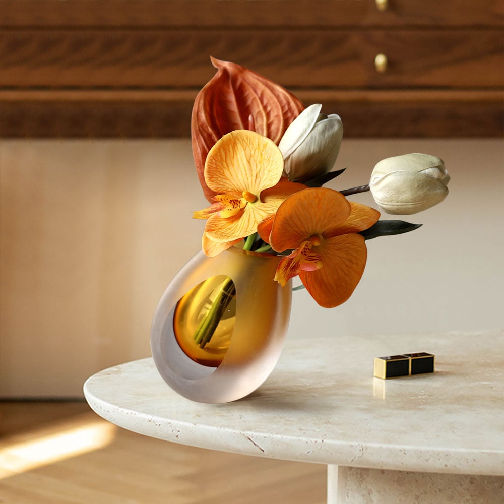 Customer Reviews for Orange Artificial Flower Arrangement in Vase Clear Glass Bottle Table Fake Flower Decor