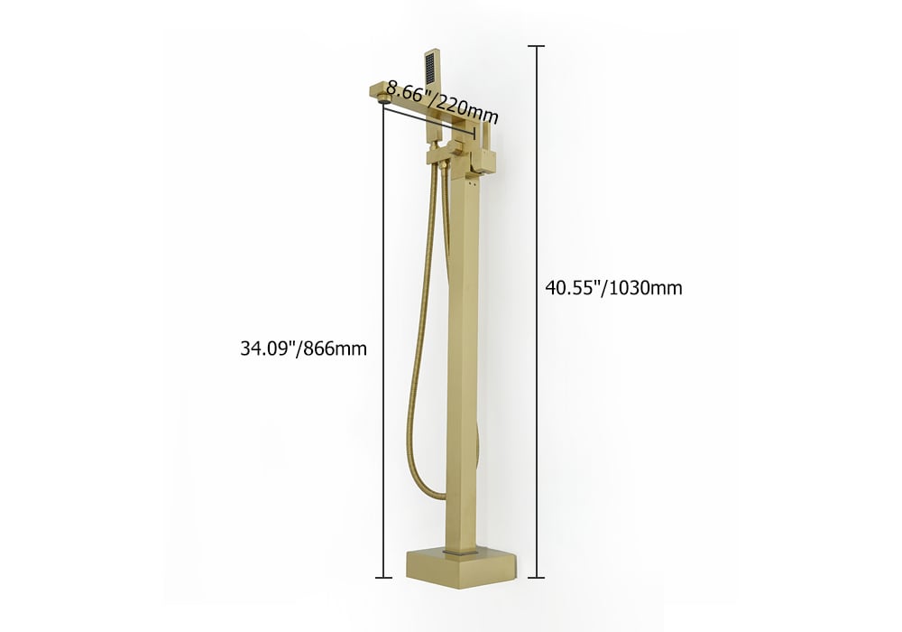 Freestanding Bathtub Faucet Gold Brushed Brass with Hand Shower weights dimensions image