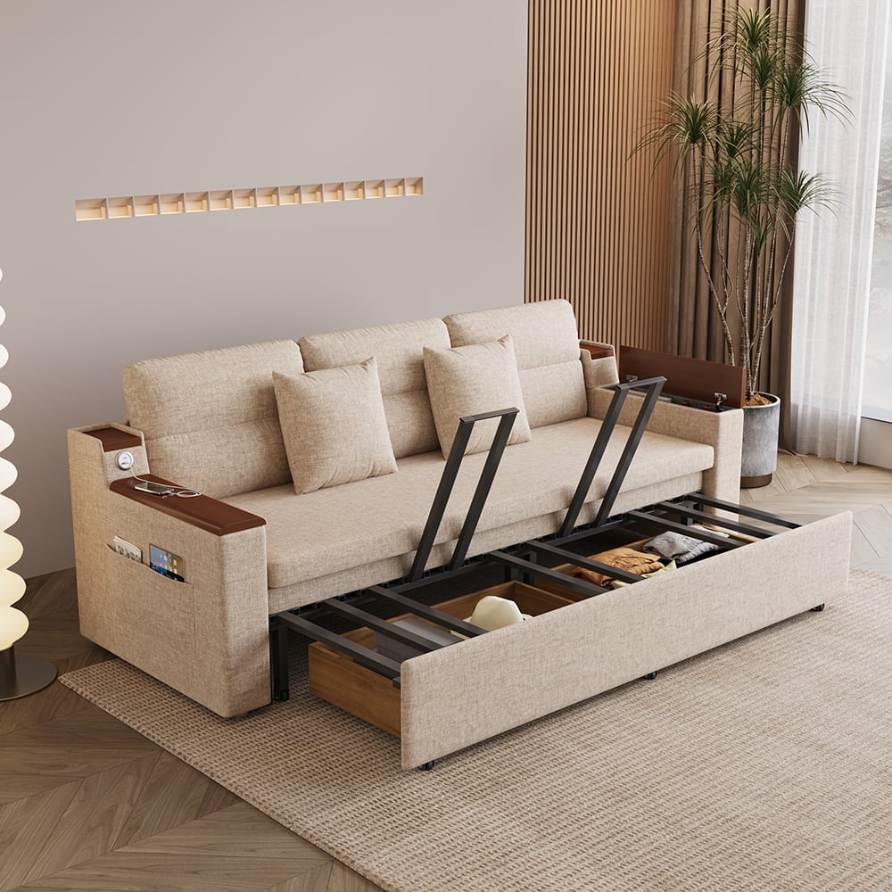 Pytania i odpowiedzi dla 83-osobowa sofa sypialna z łóżkiem typu king-size i portem USB