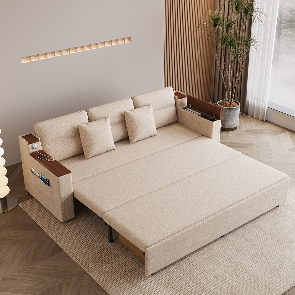 Pytania i odpowiedzi dla 83-osobowa sofa sypialna z łóżkiem typu king-size i portem USB