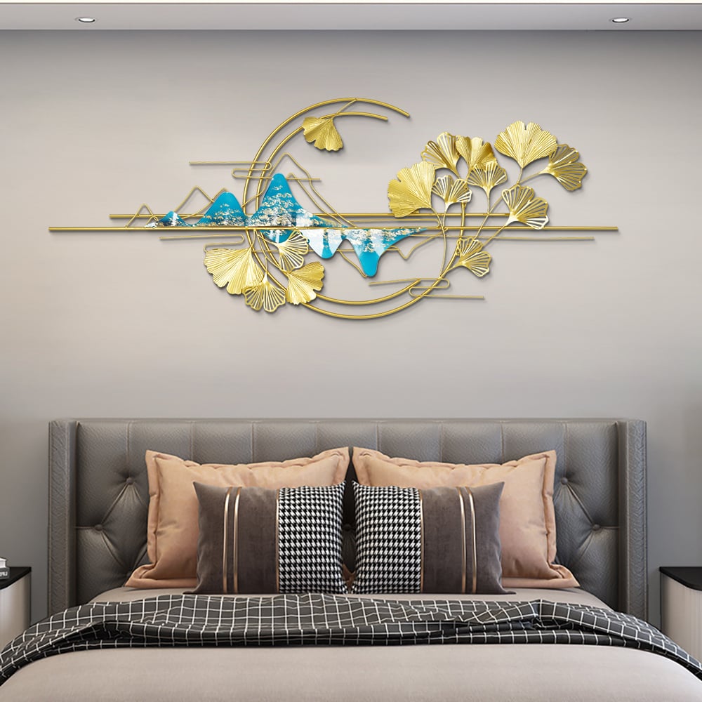 Domande e risposte per Decorazione da parete moderna in metallo con foglie di ginkgo da 59,1 x 23,6 pollici per soggiorno