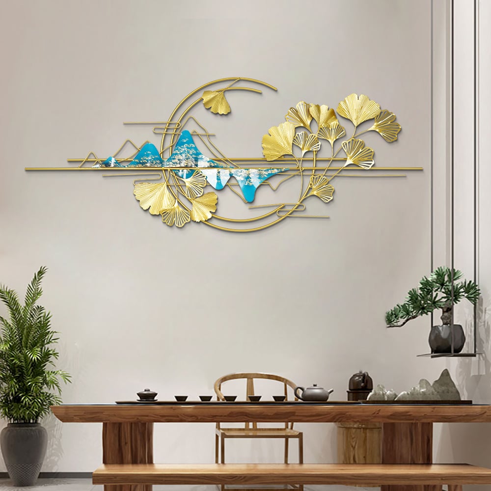 Domande e risposte per Decorazione da parete moderna in metallo con foglie di ginkgo da 59,1 x 23,6 pollici per soggiorno