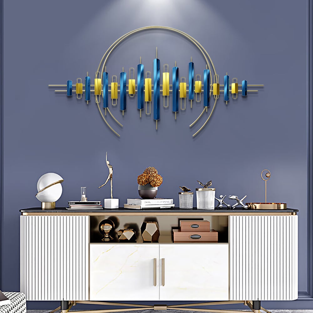 Questions and Answers for 1500mm Modern Creative Wrought Iron Home Living Room Blue&Gold Wall Decor