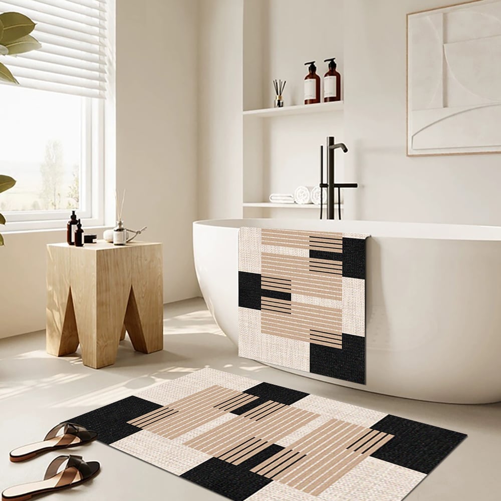 Questions and Answers for 2PC Strong Water-absorbent Non-slip Diatom Mud Geometric Bathroom Mat Set Bath Rug