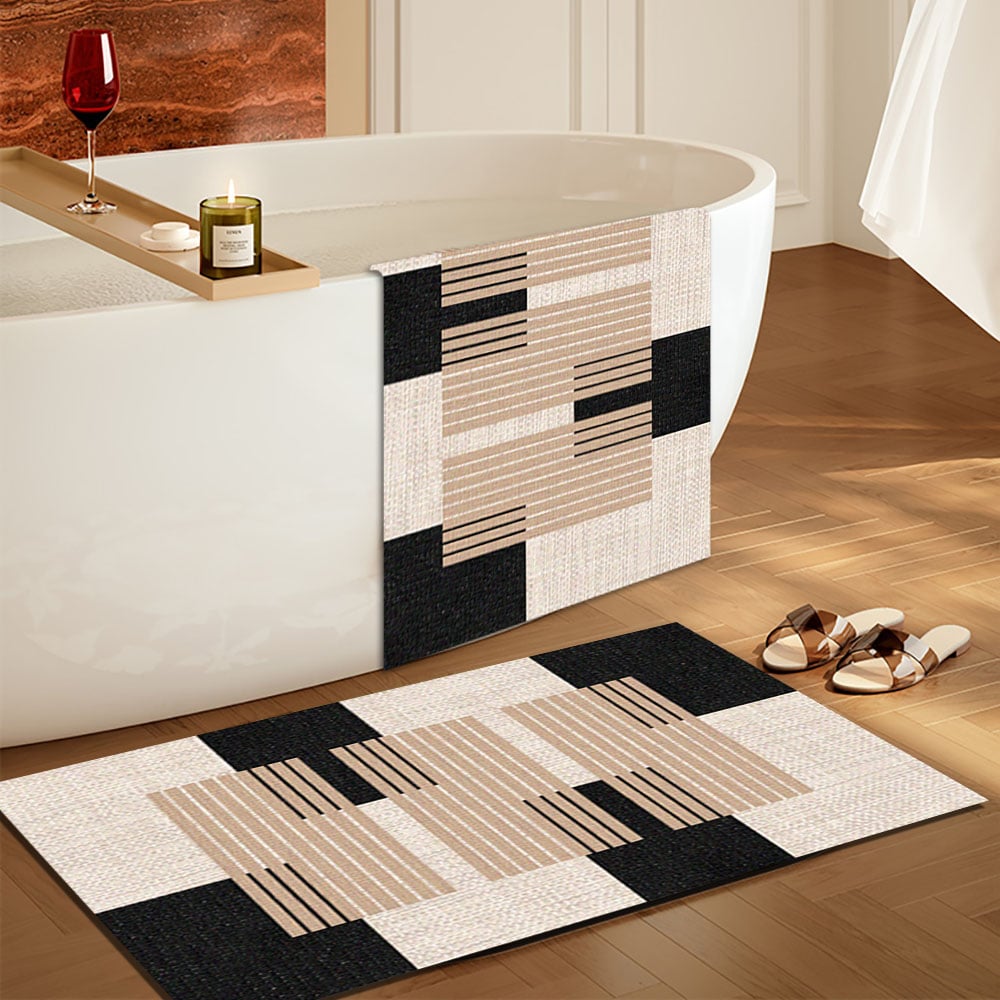 Questions and Answers for 2PC Strong Water-absorbent Non-slip Diatom Mud Geometric Bathroom Mat Set Bath Rug