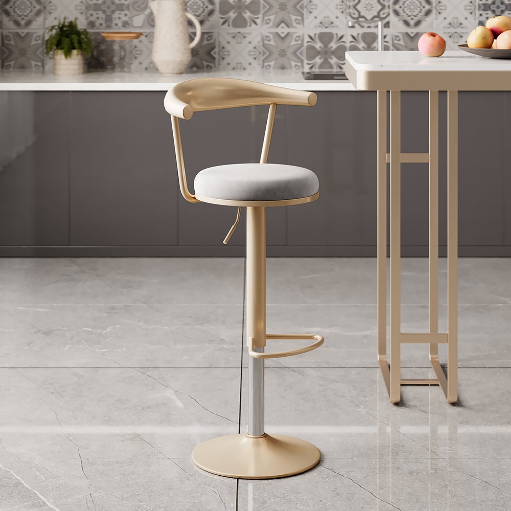 Avis Clients sur Tabouret de bar de luxe moderne, réglable et abordable avec pivot et en velours gris