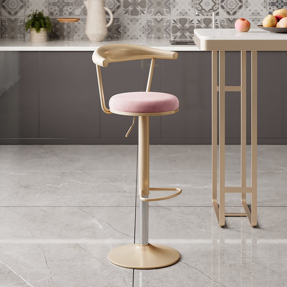 Questions et Réponses pour Tabouret de bar de luxe moderne, réglable et abordable, pivotant et en velours rose