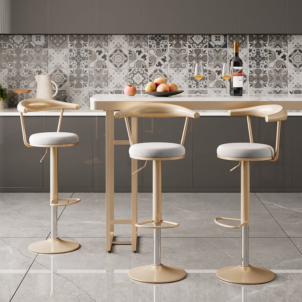 Avis Clients sur Tabouret de bar de luxe moderne, réglable et abordable avec pivot et en velours gris