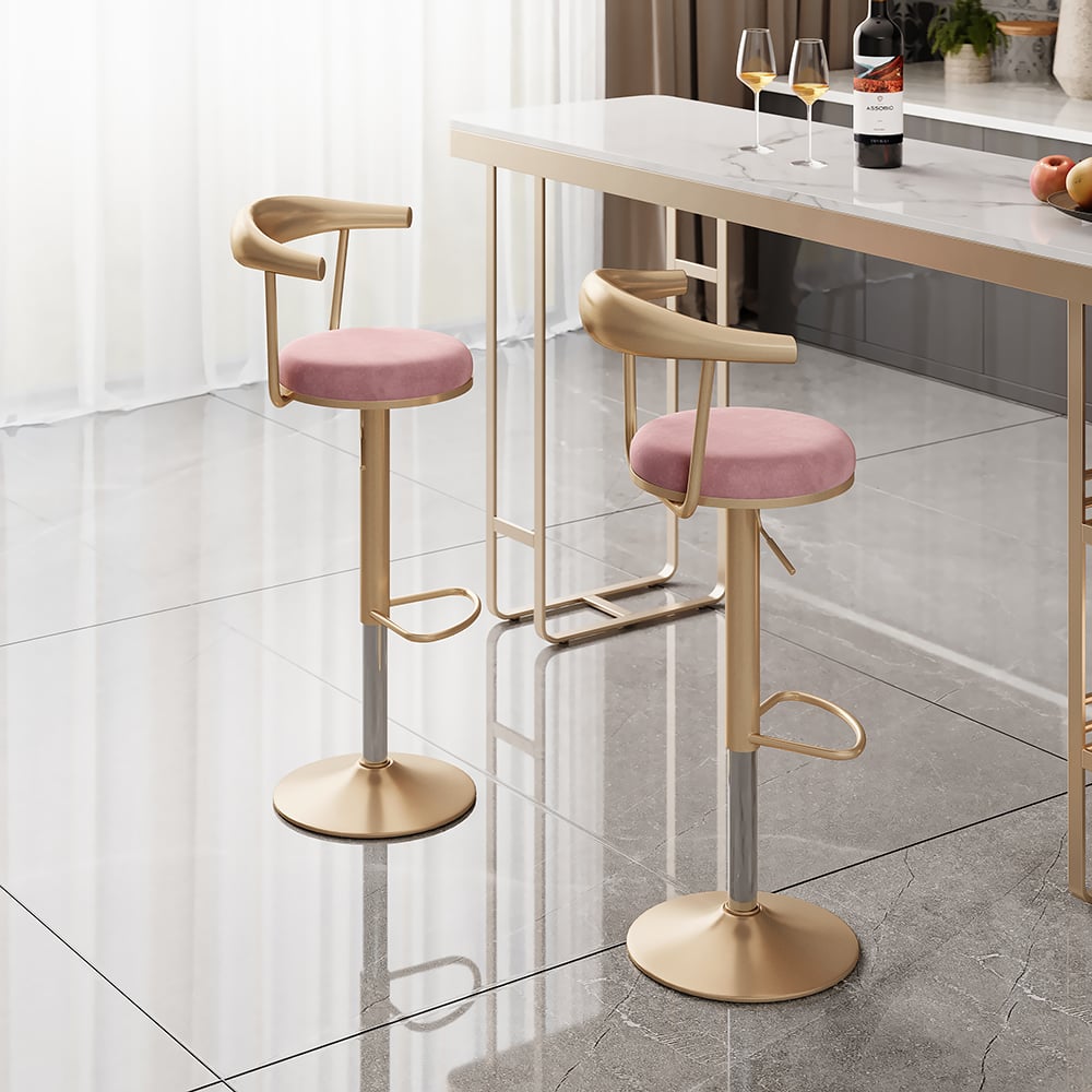 Questions et Réponses pour Tabouret de bar de luxe moderne, réglable et abordable, pivotant et en velours rose