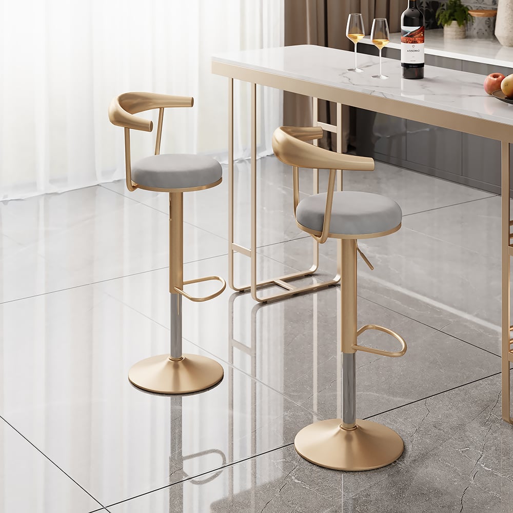 Avis Clients sur Tabouret de bar de luxe moderne, réglable et abordable avec pivot et en velours gris