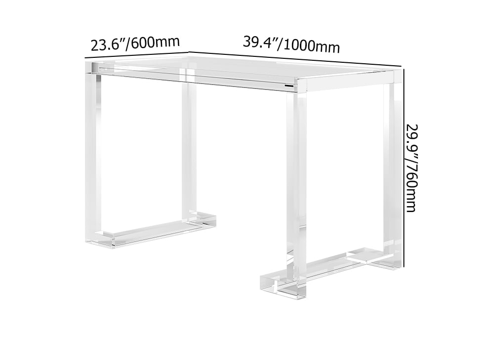 Savea 39.4" Modern Rectangular Clear Tempered Glass Office Writing Desk weights dimensions image