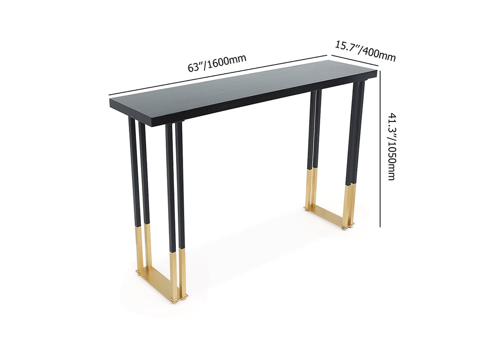 Hover 63" Black Rectangle Indoor Bar Table Stainless Steel in Gold weights dimensions image