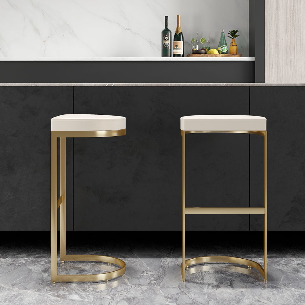 Questions and Answers for Modern Off-White PU Leather Counter Stool Stainless Steel Gold Frame